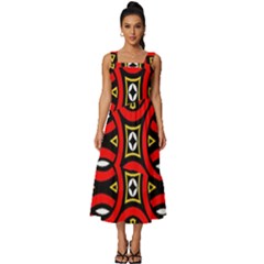 Traditional Art Pattern Square Neckline Tiered Midi Dress by Ket1n9