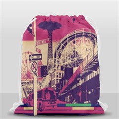 Pink City Retro Vintage Futurism Art Drawstring Bag (small) by Ket1n9