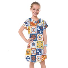 Mexican-talavera-pattern-ceramic-tiles-with-flower-leaves-bird-ornaments-traditional-majolica-style- Kids  Drop Waist Dress by Ket1n9