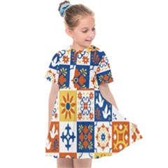 Mexican-talavera-pattern-ceramic-tiles-with-flower-leaves-bird-ornaments-traditional-majolica-style- Kids  Sailor Dress by Ket1n9