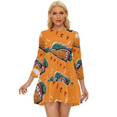 Seamless-pattern-with-taco Long Sleeve Babydoll Dress by Ket1n9