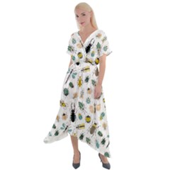 Insect Animal Pattern Cross Front Sharkbite Hem Maxi Dress by Ket1n9