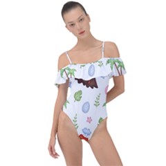 Cute-palm-volcano-seamless-pattern Frill Detail One Piece Swimsuit by Ket1n9