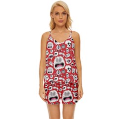 Another Monster Pattern V-neck Satin Pajamas Set by Ket1n9