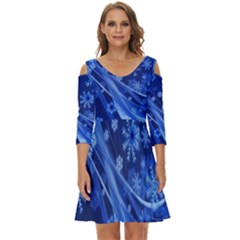 Christmas-card-greeting-card-star Shoulder Cut Out Zip Up Dress by Grandong