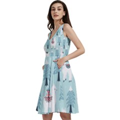 Christmas-tree-cute-lama-with-gift-boxes-seamless-pattern Sleeveless V-neck Skater Dress With Pockets by Grandong