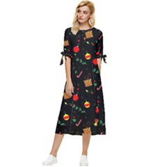 Christmas Paper Stars Pattern Texture Background Colorful Colors Seamless Copy Bow Sleeve Chiffon Midi Dress by Grandong