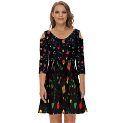 Christmas Paper Stars Pattern Texture Background Colorful Colors Seamless Copy Shoulder Cut Out Zip Up Dress by Grandong
