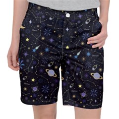 Starry Night  Space Constellations  Stars  Galaxy  Universe Graphic  Illustration Women s Pocket Shorts by Grandong