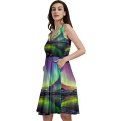 Aurora Borealis Polar Northern Lights Natural Phenomenon North Night Mountains Sleeveless V-neck Skater Dress With Pockets by Grandong