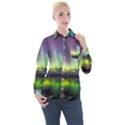 Aurora Borealis Polar Northern Lights Natural Phenomenon North Night Mountains Women s Long Sleeve Pocket Shirt View1