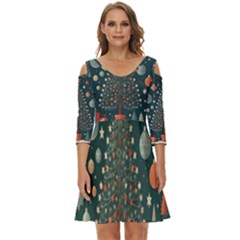 Tree Christmas Shoulder Cut Out Zip Up Dress by Vaneshop