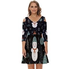 Snowman Christmas Shoulder Cut Out Zip Up Dress by Vaneshop