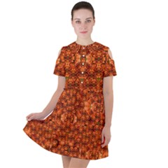 Floral Time In Peace And Love Short Sleeve Shoulder Cut Out Dress  by pepitasart