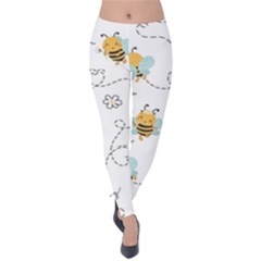 Bee Art Pattern Design Wallpaper Background Print Velvet Leggings by Vaneshop