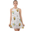 Bee Art Pattern Design Wallpaper Background Print Halter Tie Back Chiffon Dress View1