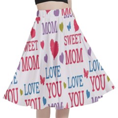 Love Mom Happy Mothers Day I Love Mom Graphic A-line Full Circle Midi Skirt With Pocket by Vaneshop