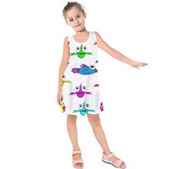 Fish Swim Cartoon Funnycute Kids  Sleeveless Dress by Sapixe