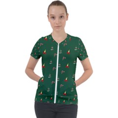 Christmas Green Pattern Background Short Sleeve Zip Up Jacket by Pakjumat