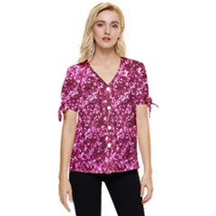 Pink Glitter Bow Sleeve Button Up Top by Amaryn4rt