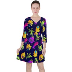 Space Patterns Quarter Sleeve Ruffle Waist Dress by Amaryn4rt