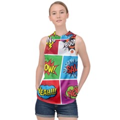 Pop Art Comic Vector Speech Cartoon Bubbles Popart Style With Humor Text Boom Bang Bubbling Expressi High Neck Satin Top by Amaryn4rt
