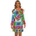 Pop Art Comic Vector Speech Cartoon Bubbles Popart Style With Humor Text Boom Bang Bubbling Expressi Long Sleeve Waist Tie Ruffle Velvet Dress View1