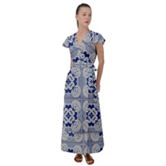 Ceramic-portugal-tiles-wall Flutter Sleeve Maxi Dress by Amaryn4rt
