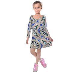Ceramic-portugal-tiles-wall- Kids  Long Sleeve Velvet Dress by Amaryn4rt