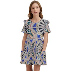 Ceramic-portugal-tiles-wall- Kids  Frilly Sleeves Pocket Dress by Amaryn4rt