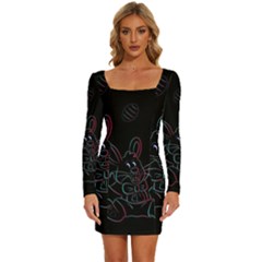 Easter-bunny-hare-rabbit-animal Long Sleeve Square Neck Bodycon Velvet Dress by Amaryn4rt