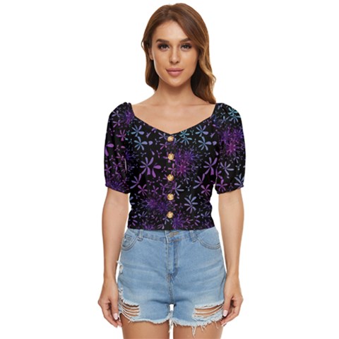 Retro-flower-pattern-design-batik Button Up Blouse by Amaryn4rt