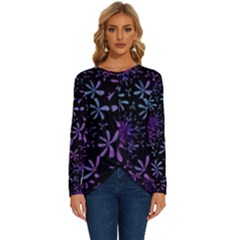 Retro-flower-pattern-design-batik Long Sleeve Crew Neck Pullover Top by Amaryn4rt