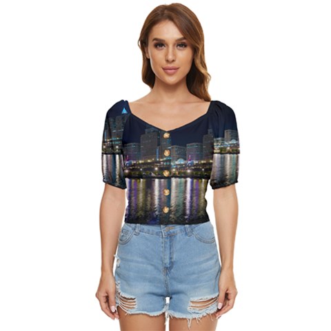 Cleveland Building City By Night Button Up Blouse by Amaryn4rt