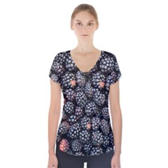 Blackberries-background-black-dark Short Sleeve Front Detail Top by Amaryn4rt