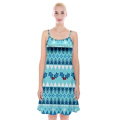 Blue Christmas Vintage Ethnic Seamless Pattern Spaghetti Strap Velvet Dress by Amaryn4rt
