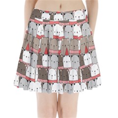 Cute Adorable Bear Merry Christmas Happy New Year Cartoon Doodle Seamless Pattern Pleated Mini Skirt by Amaryn4rt