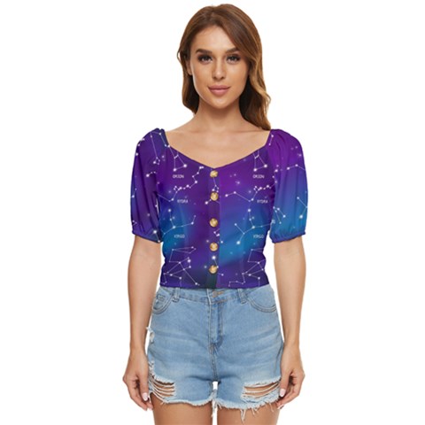 Realistic-night-sky-poster-with-constellations Button Up Blouse by Amaryn4rt