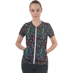 Seamless-vector-pattern-with-watermelons-mint -- Short Sleeve Zip Up Jacket by Amaryn4rt