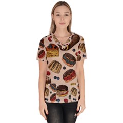 Seamless-pattern-with-sweet-cakes-berries Women s V-neck Scrub Top by Amaryn4rt