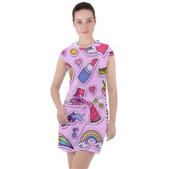 Fashion-patch-set Drawstring Hooded Dress by Amaryn4rt