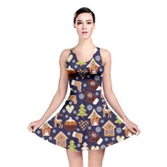 Winter-seamless-patterns-with-gingerbread-cookies-holiday-background Reversible Skater Dress by Amaryn4rt