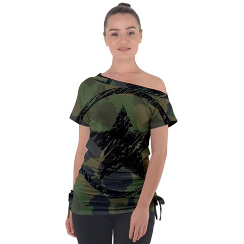 Military-camouflage-design Off Shoulder Tie-up T-shirt by Amaryn4rt