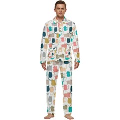 Cute-seamless-pattern-happy-kitty-kitten-cat Men s Long Sleeve Velvet Pocket Pajamas Set by Amaryn4rt
