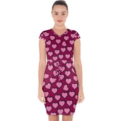 Pattern Pink Abstract Heart Capsleeve Drawstring Dress  by Pakjumat