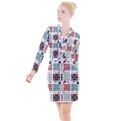 Mint Black Coral Heart Paisley Button Long Sleeve Dress by Pakjumat