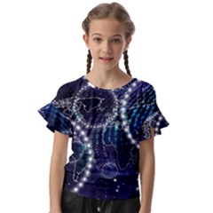 Continents Stars Networks Internet Kids  Cut Out Flutter Sleeves by Pakjumat