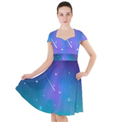 Stars Sky Cosmos Galaxy Cap Sleeve Midi Dress by Pakjumat