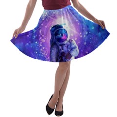 The Cosmonaut Galaxy Art Space Astronaut A-line Skater Skirt by Pakjumat