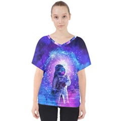 The Cosmonaut Galaxy Art Space Astronaut V-neck Dolman Drape Top by Pakjumat